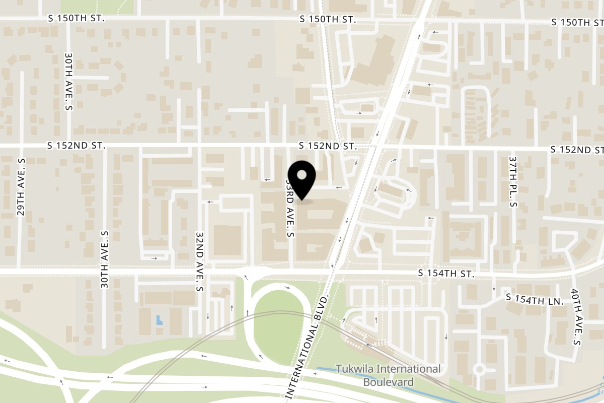 Map showing the location of Pizza Station on 15300 33rd Ave S Suite 130 in SeaTac